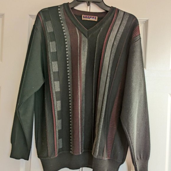 Aeffe Mens Sz M Sweater Pullover Italy Wool Blend Stripes Retro - Picture 2 of 7